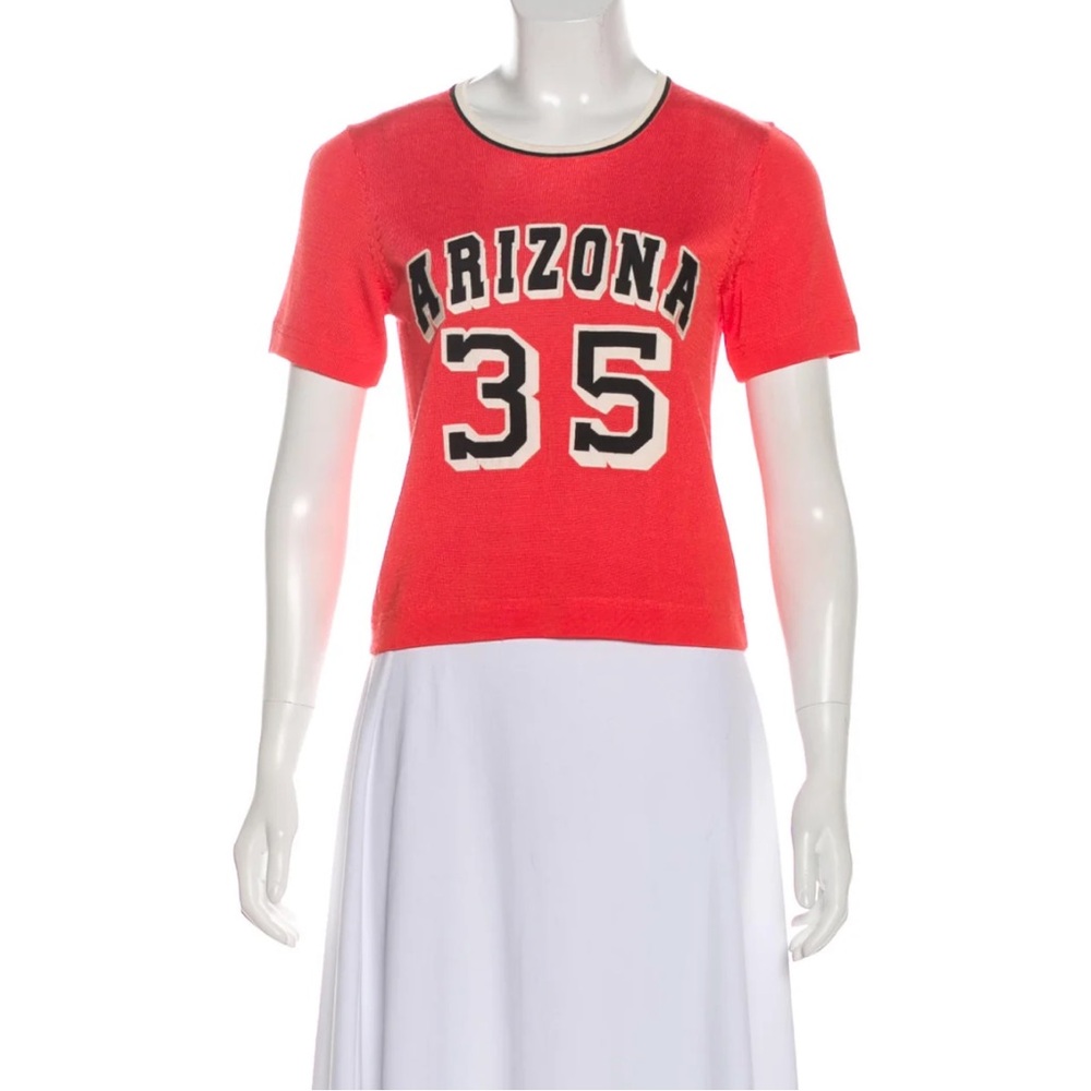 Maje size 2 orange jersey style s/s knit top.